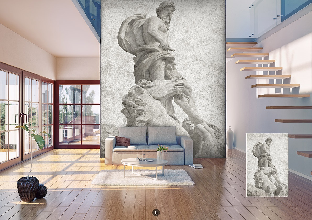   murale o carta da parati che raffigura una scultura in marmo di un uomo che lotta con un animale. Love sl009